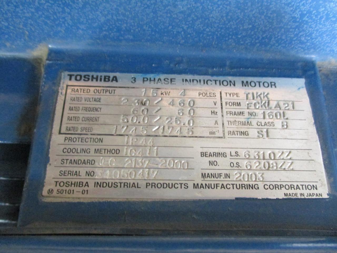 Toshiba TIKK 3 Phase Induction Motor 4 Poles 230/460 V 60/60 Hz 50